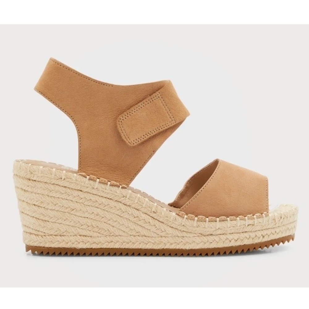 Eileen Fisher Tan Leather Espadrille Wedge Sandals Ankle Strap Womens Size 11 - Picture 1 of 10